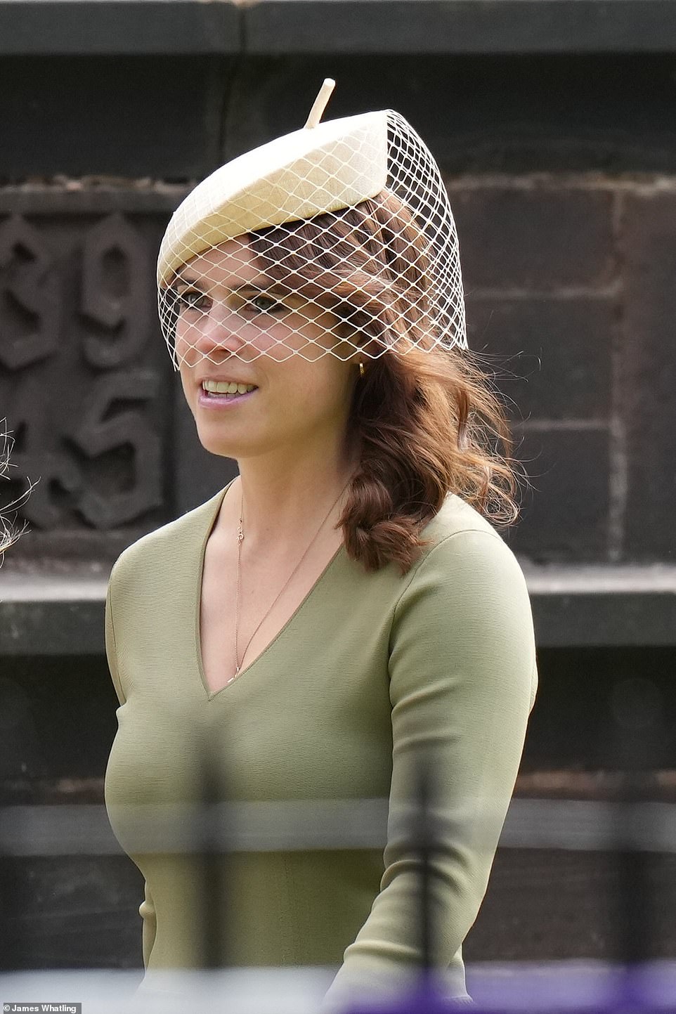 Princess Eugenie walking to the cathedral in Cheshire today before the ceremony