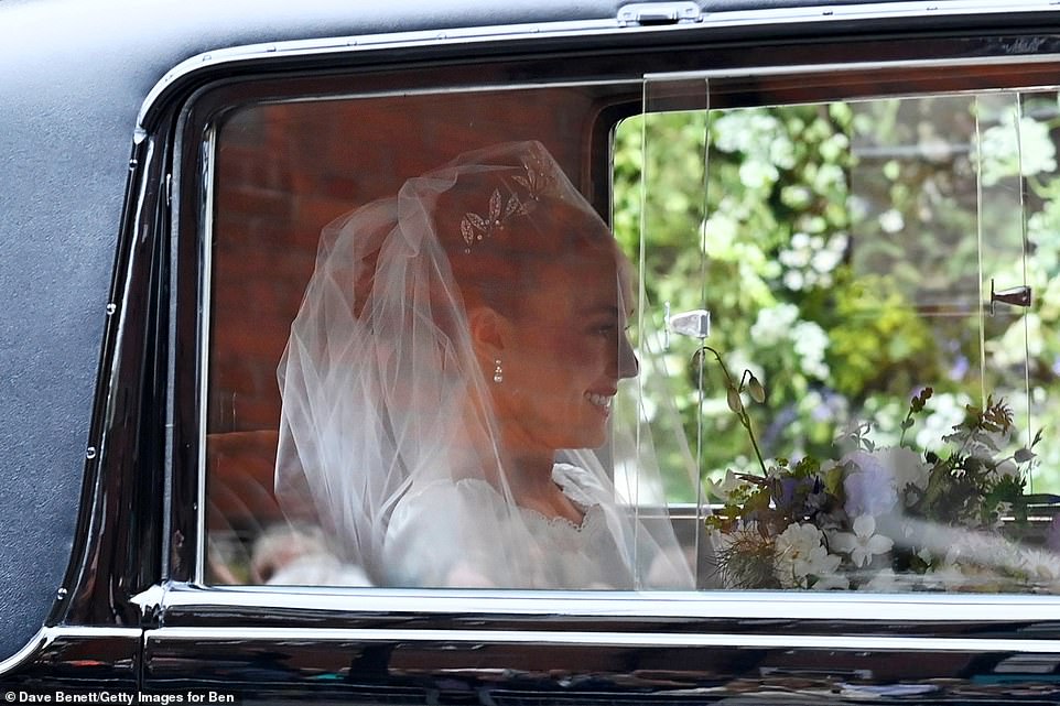 Olivia just before arriving at Chester Cathedral for her wedding to the Duke of Westminster