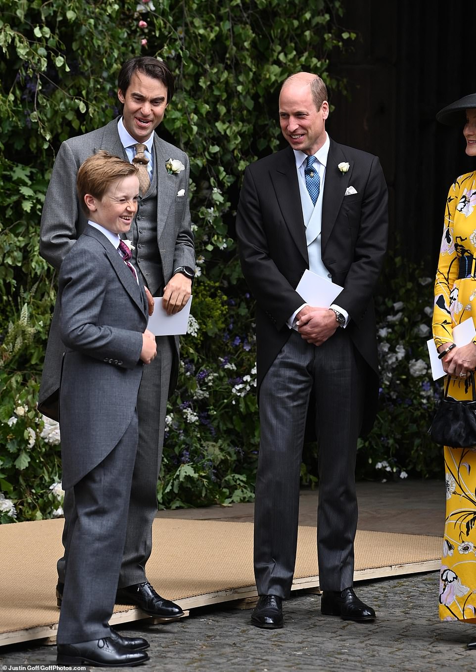 Prince William, who was an usher at the ceremony, and William van Cutsem after the wedding of Olivia and his old friend Hugh