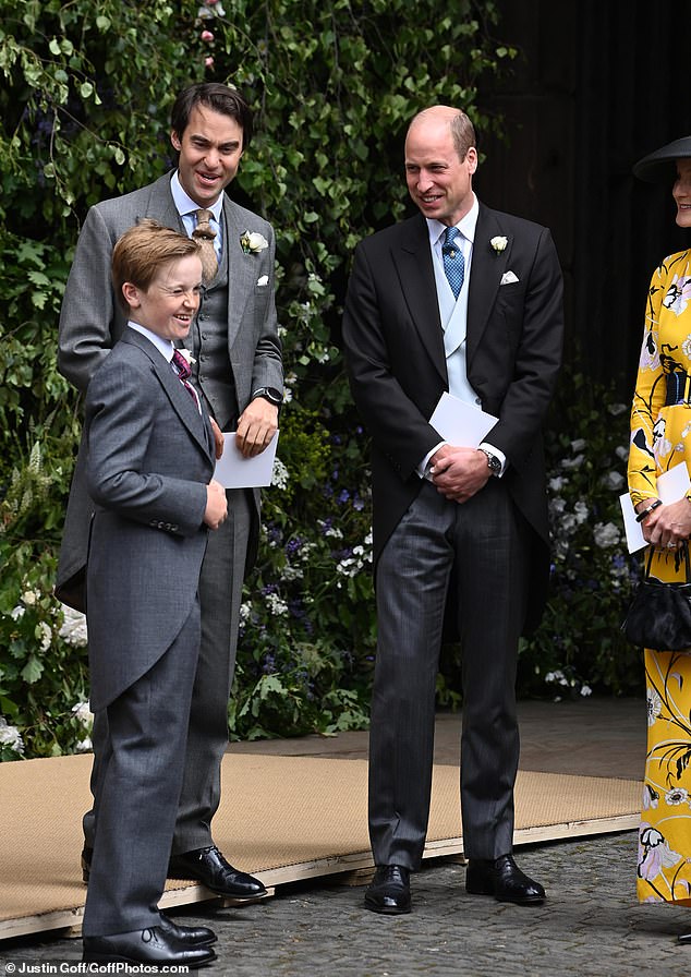 Prince William, who officiated at the ceremony, and William van Cutsem after the wedding of Olivia and his old friend Hugh