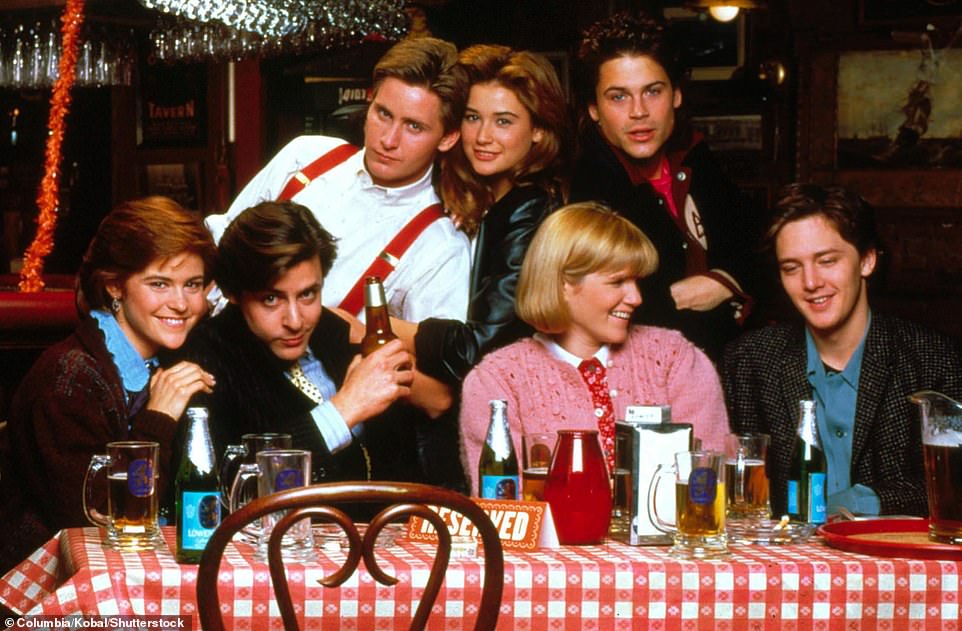 (From left) Ellie, Judd Nelson, Emilio Estevez, Demi, Mare Winningham, Rob Lowe and Andrew all pictured together in Joel Schumacher's 1985 film St. Elmo's Fire