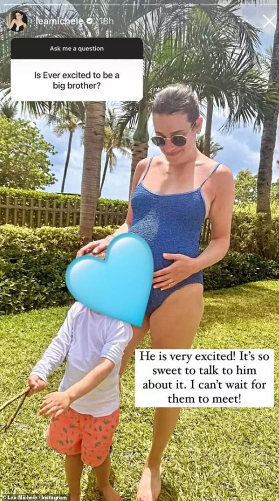 Pregnant Lea Michele reveals son Ever, three, is ‘very excited’ to be a big brother