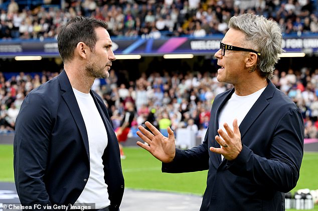 The former Take That star was seen speaking to England manager Frank Lampard just before the match kicked off