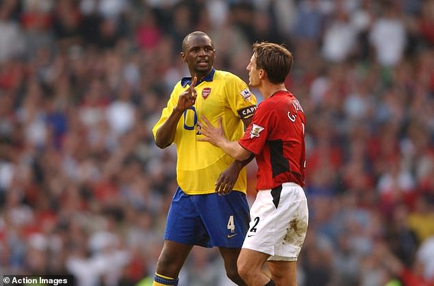 Vieira admitted he had faced Gary Neville (right) before and couldn't stand him