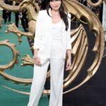 Daisy Lowe exudes class in an elegant white trouser-suit as she attends the UK premiere of House Of The Dragon season two in London