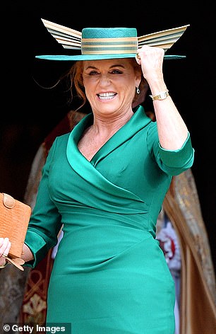 Sarah Ferguson wears the 'Downton' hat to the wedding of Princess Eugenie and Jack Brooksbank in 2018