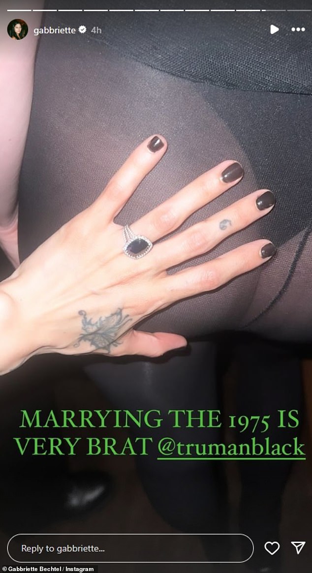 The singer and model sparked engagement rumours when she posted a photo on Instagram of herself wearing a £10,000 black diamond ring on her wedding finger.