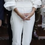 Queen Letizia of Spain wows in white ensemble as she carries out a solo trip in Madrid – after royal author accused her of ‘infidelity’