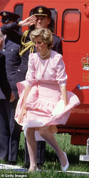 Princess Diana's skirt was blown away by a strong gust of wind after a helicopter ride in 1985