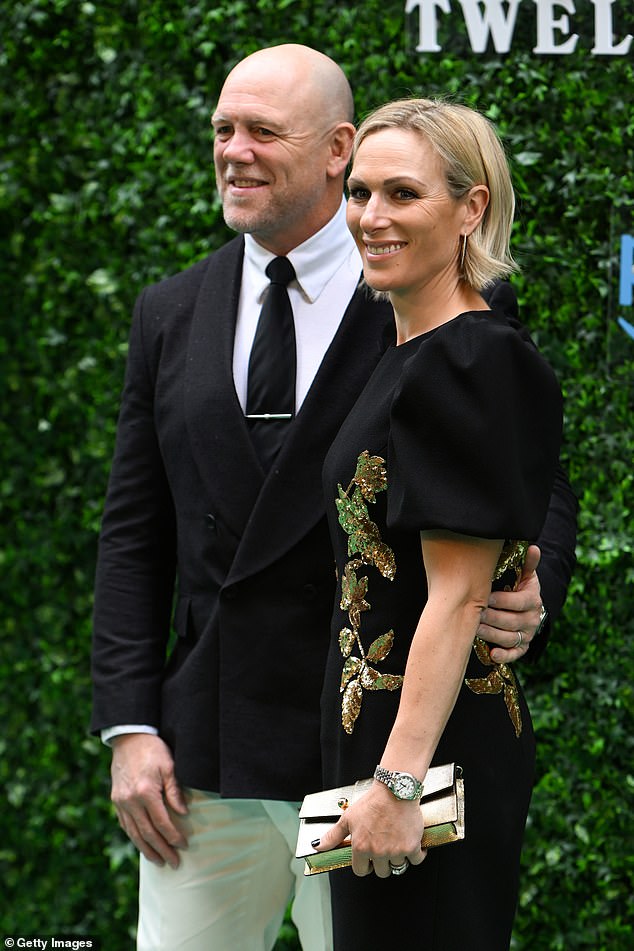 Mike wore a double-breasted blazer and tie for the occasion, while Zara showed off a flattering figure in an elegant black dress with dramatic puff sleeves.