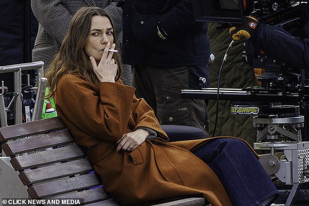 Keira Knightley pictured smoking a cigarette in December 2023 last year in London, UK. She said she started smoking from a young age after she rolled cigarettes for her mother