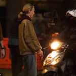 Sophie Turner has late-night meeting with a thug on a moped as she films new heist thriller series Haven