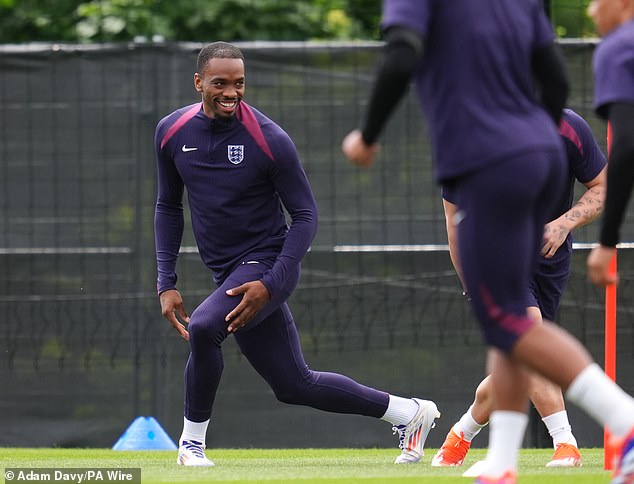 Brentford striker Ivan Toney joins a group training session at England's basecamp on Saturday