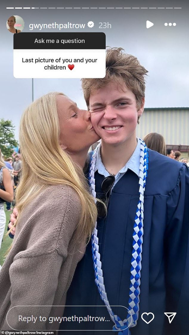 Gwyneth Paltrow shared a new photo from her son Moses' high school graduation, admitting she had a 'nervous breakdown' due to the empty nest.