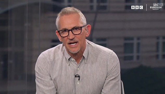 Lineker (pictured), who worked alongside Hansen on Match of the Day for a number of years, took some time out to send his old colleague his best wishes during the BBC broadcast of Italy v Albania.