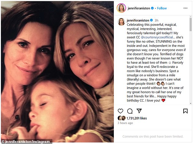 Jennifer Aniston, 55, wishes Friends co-star Courteney Cox a happy 60th birthday while sharing sweet throwback snaps