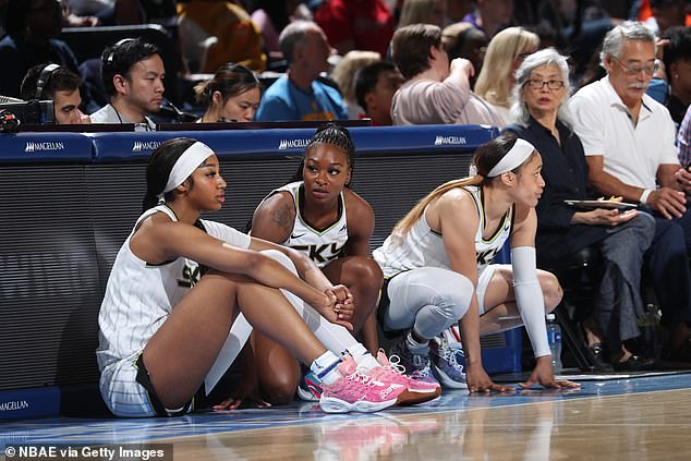 Angel Reese smacks Caitlin Clark in the head after more fouls by her Chicago Sky teammates as Dave Portnoy hits out at their brutal treatment of WNBA’s No. 1 pick