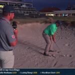 Johnson Wagner emulates Bryson DeChambeau’s stunning US Open bunker shot with the man himself watching on – and he hilariously hands over the trophy!