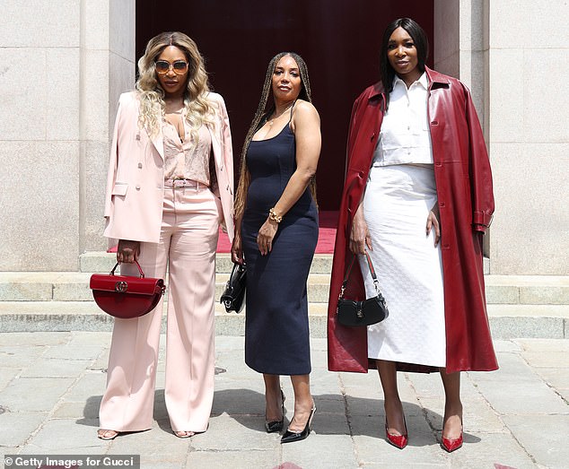 L-R: Serena Williams, Leandria Price and Venus Williams also attended the catwalk presentation in Milan on Monday afternoon