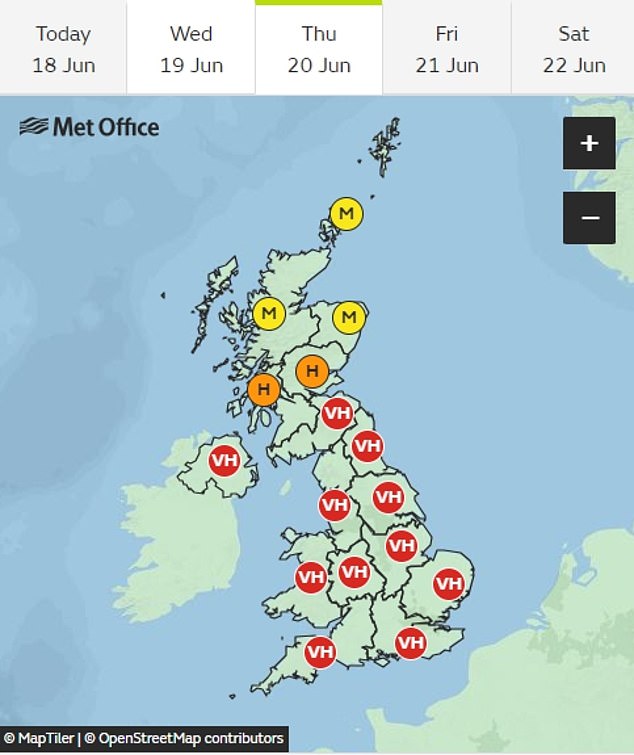 On Thursday this week, the Met Office said pollen levels would be 'very high' across much of the UK.