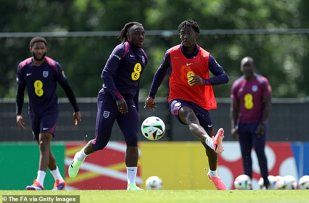 Koby Manu (right) and Eberechi Eze (left) in action as England prepare to take on Denmark