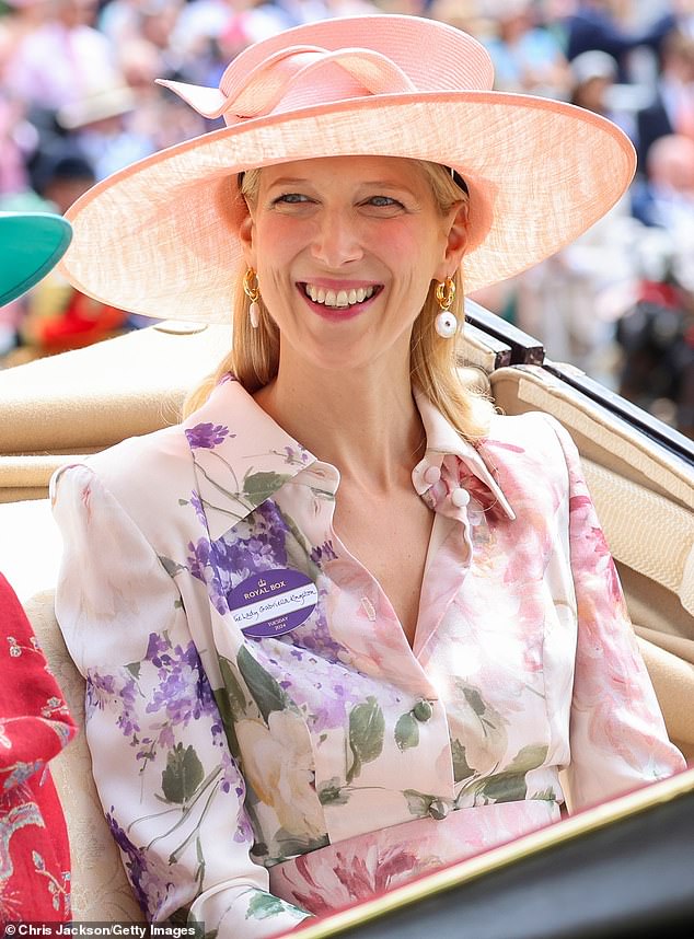 Lady Gabriella Kingston (pictured) makes her first official public appearance since the tragic death of her husband in February