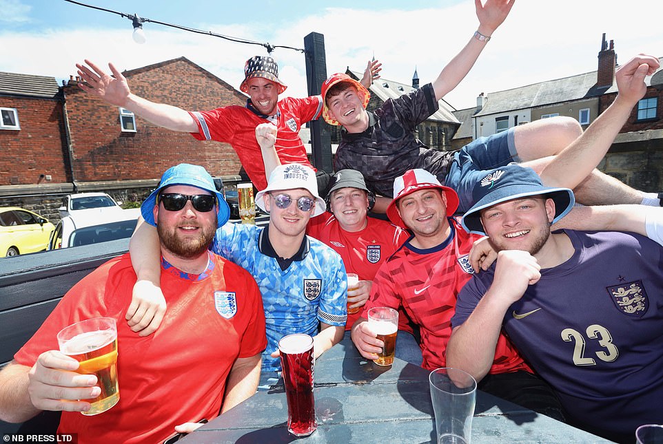 England fans hit a pub early in Leeds as they prepare to watch today's match against Denmark