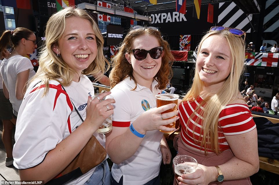 Fans gather for England's match against Denmark at Boxpark Croydon in London today