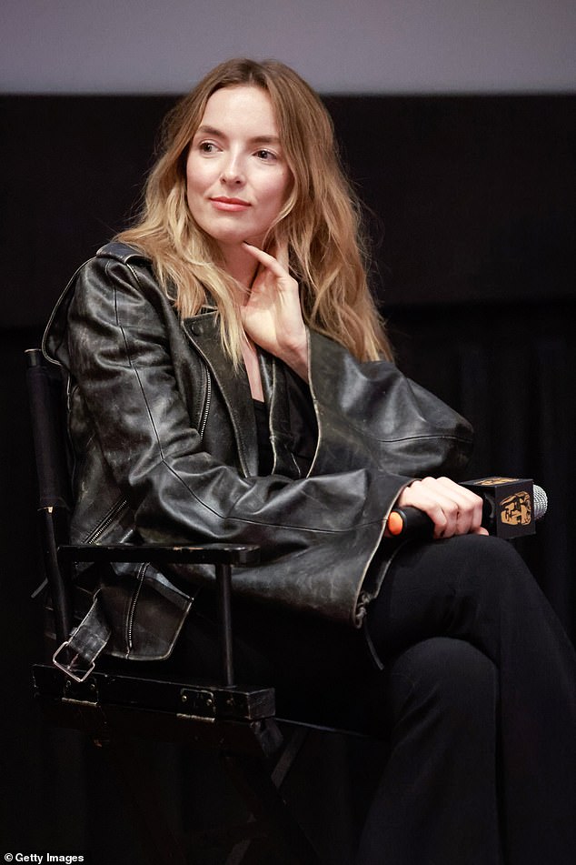 Channeling her on-screen alter-ego, Jodie opted for an oversized leather jacket to attend the Q&A