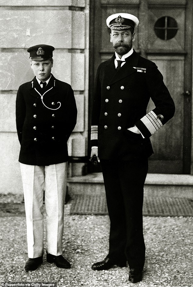 King Edward VIII always called his father George V 'Papa' in his correspondence. In a letter to his mother Queen Mary on the day of his controversial abdication in 1936, Edward referred to his late 'Papa'. Above: The couple in 1904, when Edward was a young naval cadet