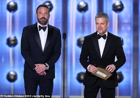 Ben looked grumpy at the 81st Golden Globe Awards in January 7 with Matt Damon