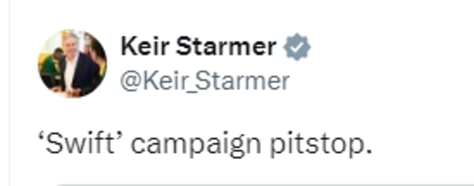 Labour leader Sir Keir wrote on X, formerly Twitter: 'Swift' campaign pitstop' amid preparations for July 4's general election