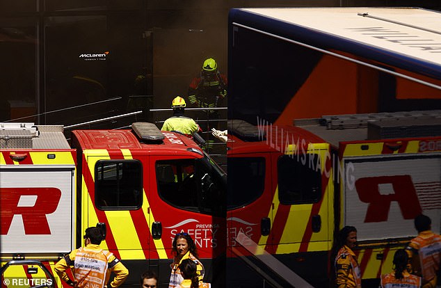 The paddock area was evacuated after fire engines and ambulances arrived (pictured above)