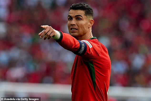 Five individual attempts by fans running onto the pitch to get close to Ronaldo