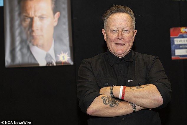 Terminator’s Robert Patrick greets fans with Home and Away star Lincoln Lewis at Sydney’s Supanova Expo