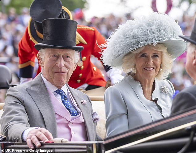 On Friday, Queen Camilla arrived with the King wearing her late mother-in-law's Jardine Star brooch
