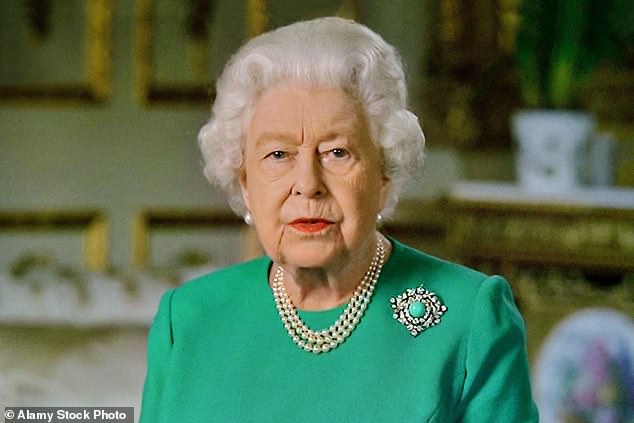 Queen Elizabeth II wearing Queen Mary's brooch during her national address during the coronavirus pandemic in April 2020