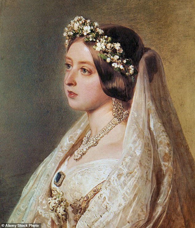 This brooch was presented to Queen Victoria by Prince Albert in 1840, the night before their wedding. Above: Victoria is shown wearing the brooch on her wedding day