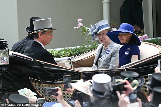 At Ascot last Thursday with Anne, Lady Sarah Chatto and her husband Sir Tim Lawrence