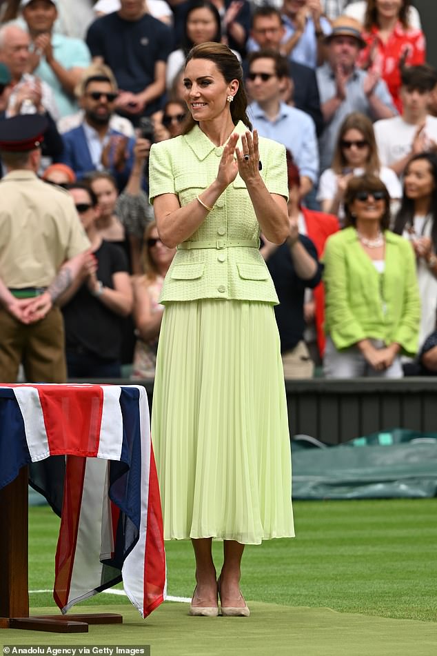 The Princess of Wales continued her love affair with Self-Portrait in 2023, attending the women's singles final in a beautiful boucle and chiffon dress