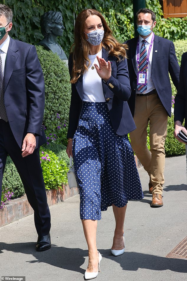 It was a welcome return to Wimbledon for Kate in 2021 after the championships were cancelled in 2020. Eschewing her usual attire, the royal opted for a smart Smythe blazer and polka dot skirt by Alessandra Rich on day four of the championships