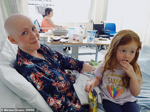 Given her cancer could be treated but not cured, Ms Pelan had already created a 'living list' of everything she wanted to do before she died. This has now seen her trek the alps, crowdsurf with Joe Wicks and even adopt a baby boy. Pictured, Roisin Pelan with her daughter Ivy in 2018