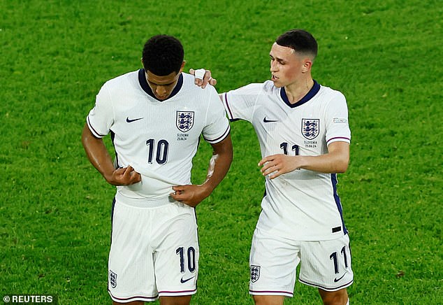 The obvious solution to England's problems appears to be moving Jude Bellingham (left) forward, with Foden moving into the No. 10 role