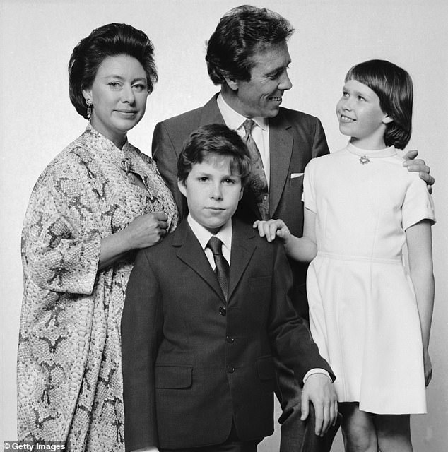 Lady Sarah with her mother Princess Margaret, father Lord Snowdon and brother David in 1974