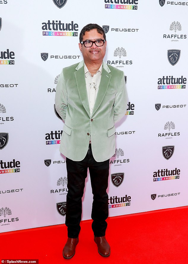 The Chase star and comedian Paul Sinha cut a dashing figure, wearing a floral shirt underneath a sage green velvet blazer