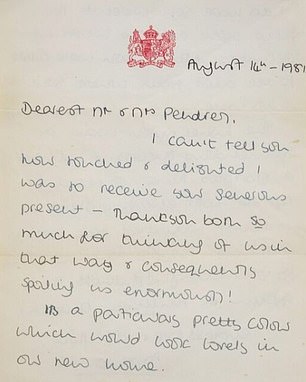 The first letter was written on August 14, 1981, two days after Diana and Charles returned to Balmoral from their two-week honeymoon cruise on the Royal Yacht Britannia. She told her family's former housekeeper Maud Pendrey that her honeymoon had been 'very successful' and that she and Charles had had a 'wonderful time'