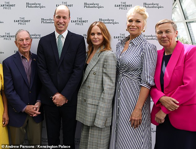 Prince William is accompanied by Mike Bloomberg (left), Stella McCartney (centre), Hannah Waddingham (fourth from left) and Hannah Jones (far right).