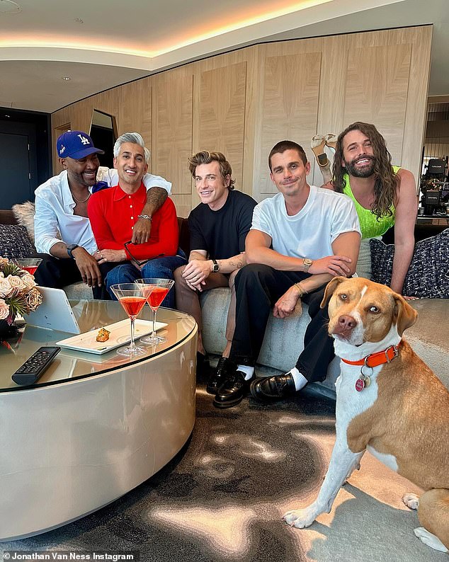 Jonathan blasted the bombshell report which had claims that he was emotionally 'abusive' on set of the reality series as not being 'based in reality'; the new Queer Eye cast is pictured with Bobby's replacement Jeremiah Brent (centre)