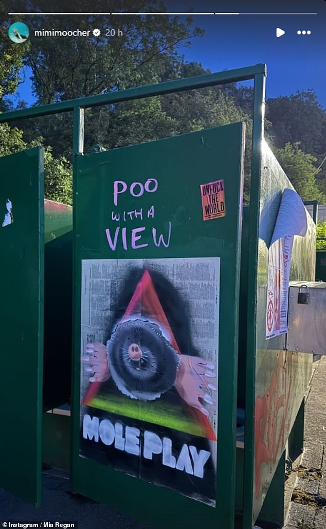 Model Mia Regan shared photos of the bizarre portaloos on offer at the festival as she arrived at her campsite on Thursday