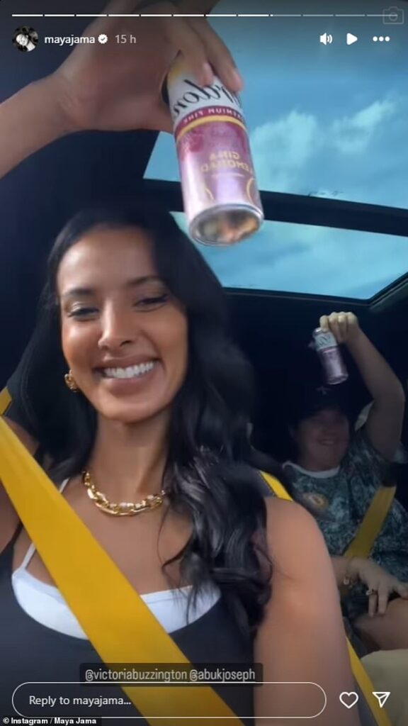 Maya Jama enjoys a tinnie following a last-minute facial while Nick Grimshaw brushes his teeth in the middle of the field as stars descend on Glastonbury ahead of Dua Lipa’s headline show
